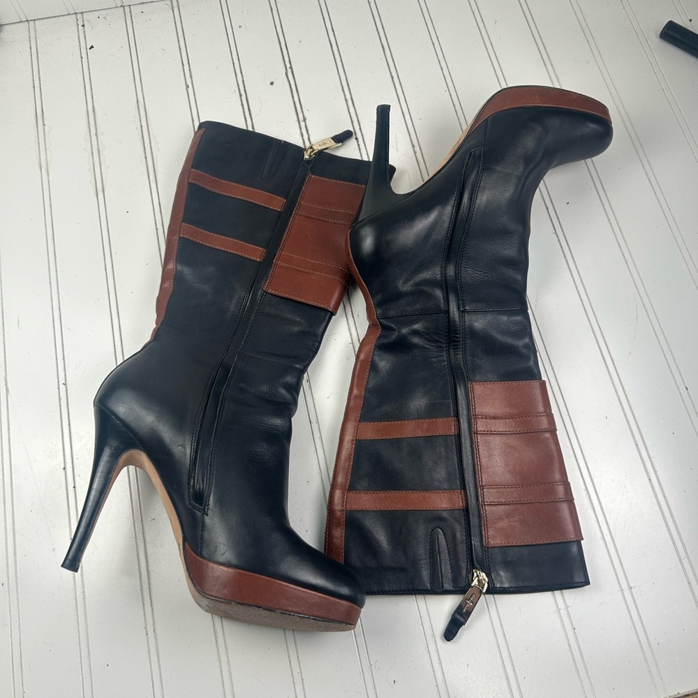 Cole Haan Carolyn Equestrian Black Brown Leather Boots Womenโs Size 10 - Picture 11 of 11